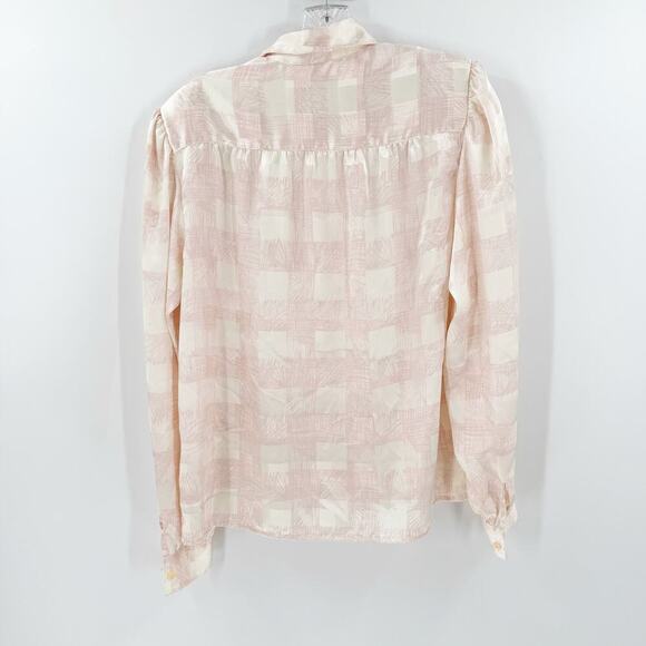 Vintage Lloyd Williams Pink & Cream Satin Button Front Career Blouse Size 4 FLAW - Picture 2 of 15